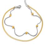 Stainless Steel Two-row Anklet Bracelet with Charms of Balls Gold and