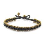 MGD, Black Onyx Color Bead with Golden Beads and Brass Bell Anklet. Be