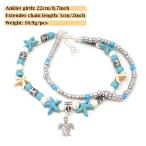 Honbay 2PCS Tortoise Starfish Double Layers Anklet Chain Stylish Foot