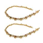 Bindhani Traditional Gold Plated Indian Red Green Stone Payal Anklets