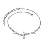 Ashley Jeweller Unique Cubic Zirconia Small Cross Anklet Rhodium Plate