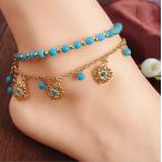 Aukmla Fashion Anklet Bracelet Double Layer with Beads Flowers Ankle C
