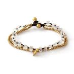 MGD, Clear White Moonstone Color Bead and Brass Bell Anklet. 3-strand