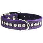Signature Leather Crystal and Leather Dog Collar, 12-Inch, Purple by OmniPe