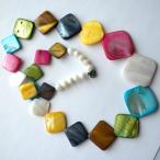 Beading Station Mix Color Diamond Shaped Mother of Pearl Shell Necklace wit