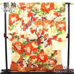 中古 振袖 長襦袢付き 2点セット 正絹 成人式 白ベージュ 梅 身丈163cm 裄丈65cm リサイクル着物