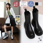 サイドゴアブーツ ミドルブーツ レディースシューズ ワークブーツ チェルシーブーツ ラウンドトゥ 厚底シューズ インヒール 脚長 秋冬 白 黒 カジュアル 通勤