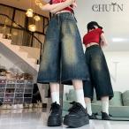  Denim широкий брюки лето гаучо брюки Denim джинсы Street широкий брюки 7 минут длина брюки flair распорка G хлеб низ простой надеты .. выход 