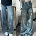  широкий брюки багги джинсы Kirakira Denim брюки двигаться .., Kirakira светит Aurora Stone Vintage Like машина b Denim брюки женский брюки багги 