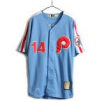 MLB オフィシャル ■ Majestic フィラデルフィア フィリーズ 半袖 ベースボール シャツ ( メンズ L ) 古着 ゲームシャツ ユニフォーム 青