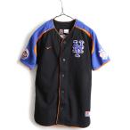 キッズ L 150cm 程■ ナイキ MLB オフィシャル ニューヨーク メッツ 半袖 ベースボール シャツ 古着 NIKE ゲームシャツ スウォッシュ 黒