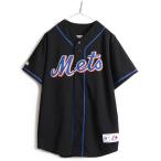 00s 人気 黒 ■ MLB オフィシャル Majestic ニューヨーク メッツ 半袖 ベースボール シャツ ( メンズ L )古着 00年代 ゲームシャツ NEWYORK