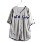 USA製 ■ MLB オフィシャル Majestic ニューヨーク ヤンキース 半袖 ベースボール シャツ ( 44 メンズ L 程) 古着 ゲームシャツ 半袖シャツ