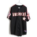 00s 人気 黒 ■ MLB オフィシャル Majestic オールスターゲーム アメリカン 半袖 ベースボール シャツ ( メンズ L 程) 古着 ゲームシャツ