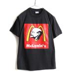 90s ■ McLenin's パロディ 両面 プリント 半袖 Tシャツ ( メンズ M ) 古着 90年代 レーニン オールド McDonald マクドナルド 企業 偉人 黒