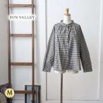 SUNVALLEY サンバレー ギンガムチェックコットンリネンシャツ バンドカラー ギャザー 着回し オールシーズン レディース