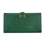 【名東】【HERMES】エルメス ベアン クラシック ボックスカーフ グリーン ゴールド金具 F刻印 レザー 長財布