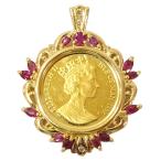[.] ювелирные изделия подвеска с цепью кошка золотая монета монета 1992 год 1/10OZ K24/K18 примерно 8.1g рубин остров Man 
