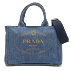 【栄】【PRADA】プラダ カナパ 1GB439 ロゴ デニム LOGO DENIM 2WAY トートバッグ ブルー ゴールド金具 女性 レディース ショルダーストラップ 保存袋【中古】
