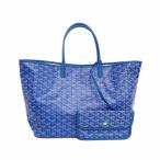 ショッピングゴヤール 【天白】ゴヤール サンルイPM ヘリンボーン トートバッグ ブルー レザー キャンバス ポーチ付 メンズ レディース 鞄