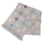 【天白】ルイヴィトン マフラー エシャルプ ロゴマニア M75874 モノグラム グレー系  ウール シルク 小物 アパレル