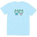 カエルの着ぐるみを着たネコ おもしろデザイン Tシャツ ライトブルー