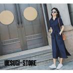 ワンピース レディース マキシワンピース 夏 半袖 ベルト付き ワンピース vネック シャツワンピ 韓国風 ロング丈 着痩せ オシャレ スリーブ リネン 　レディース