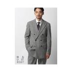 【スーツスクエア】メンズ 伸びるスーツ〜Jersey〜 ダブルブレスト ウォッシャブル 6つボタン グレンチェック TR28 グレー系