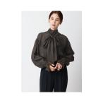 【スーツスクエア】レディース ボリュームスリーブシアーボウタイブラウス ウォッシャブル オーガンジー 無地 キャミソール付き ブラウン系