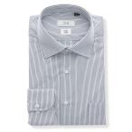 4点で36％オフ【スーツスクエア】メンズ ワイシャツ 長袖 形態安定 再生繊維 ワイドカラー ストライプ  ドレスシャツ ネイビー