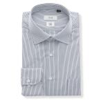 [ костюм квадратное ] мужской рубашка длинный рукав форма устойчивость воспроизведение волокно широкий цвет полоса сорочка темно-синий . помятость . карман BASIC бизнес casual 