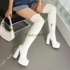 ニーハイブーツ ロングブーツ プラットフォーム チャンキーヒール レディース ロングブーツ レディース 歩きやすい スクエアトゥ ストレッチ チャンキーヒール