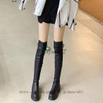 ニーハイブーツ レディース 厚底 ストレッチブーツ オーバーニー ロングブーツ バックル ジョッキーブーツ 長靴 エンジニアブーツ おしゃれ 大きいサイズ 冬