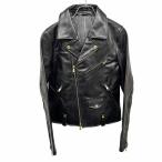 レザージャケット ライダース ストライプ裏地 ダブルブレスト 長袖 ダブルジップ 牛革 本革 1 ブラック 黒×ゴールド レディース