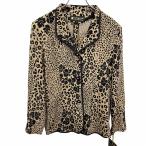 【新品】ORIGINAL GOOD ELEGANCE FOR LADIES ちりめん カットソージャケット ヒョウ柄 裏地無し ポリ100% L ブラウン 茶×黒 レディース