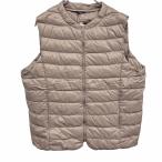 【新品】Lemiore 軽量 インナーダウンベスト 洗濯機で洗える 無地 ナイロン100%(ダウン90%＋フェザー10%) LL 2L XL ベージュ レディース