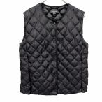 ユニクロ UNIQLO 中綿入り 薄手 ウォームパデッド キルティングベスト ノーカラー ドットボタン ナイロン100% L ブラック 黒 レディース