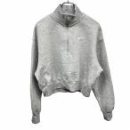  Nike NIKE спортивная фуфайка футболка обратная сторона ворсистый с высоким воротником половина Zip длина одежды . короткий . длинный рукав Logo вышивка хлопок × поли S Heather серый женский 