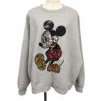 FOREVER21|DISNEY スウェットシャツ トレーナー 裏起毛 ミッキーマウス ビーズ 長袖 大きいサイズ 綿×ポリ ヘザーグレー レディース