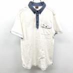 OCEAN PACIFIC воротник имеется футболка cut and sewn кнопка down спина . Британия знак вышивка короткий рукав хлопок 100% L Heather "теплый" белый × темно-синий . белой серии мужской 