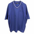  Mizuno Golf mizuno GOLF тянуть over рубашка короткий рукав V шея внутри сторона . мельчайший ворсистый кромка go пятно gran Logo вышивка поли 100% M синий blue × белый мужской 