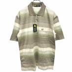 ゴールデンベア 【新品】Golden Bear ポロシャツ Tシャツ生地 ボーダー クマの刺繍 ポケット 半袖 綿100% M グリーン×ベージュ メンズ