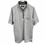  Париж s спорт Golf с высоким воротником рубашка-поло половина Zip олень. .la gran короткий рукав поли 100% M серый серия ( белый × черный ) мужской 