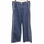  Java JaVa Denim широкий брюки одноцветный распорка Zip fly боковой . cut off способ хлопок 100% хлопок 100% L синий blue женский 