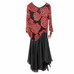 [ новый товар ]Dream Kan тонкий вечернее платье One-piece роза рисунок 7 минут рукав полиэстер × полиуретан свободный (M-L) красный красный × чёрный женский 