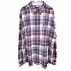 アメリカンイーグル ボタンダウンシャツ チェック 鳥の刺繍 長袖 胸ポケット 綿100% XXL 3L ブルー 青×サーモンピンク×白×赤 メンズ