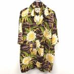 Pineapple Juice Hawaiian Classic アロハシャツ オープンカラー 花柄 月 USA製 レーヨン100% M 茶系×あずき色×白系×黄×緑 メンズ