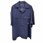 カッパ KAPPA シャツ 背中プリント ビッグシルエット 両胸フラップポケット 英字刺繍 5分袖 裾スリット ポリ100% M ネイビー 紺 メンズ