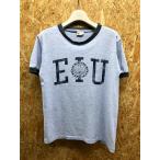ジムアンドラリー 【USA製】 JIM ＆ LARRY Tシャツ 英字プリント ラウンドネック 半袖 カットソー 綿×ポリ S 杢ブルーパープル系 メンズ