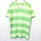 ショッピングAbercrombie Abercrombie＆Fitch アバクロンビーアンドフィッチ XL メンズ Tシャツ カットソー ボーダー ロゴ刺繍 Vネック 半袖 綿×ポリ 杢グリーン 緑